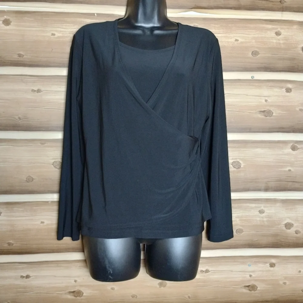 5/$20 Coldwater creek women long slevee black blouse size small - Picture 1 of 9